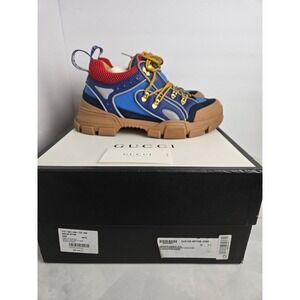 Gucci Flashtrek Sneakers Blue Tan Size 7.5 w/ Box & Paperwork 543149 9PYN0